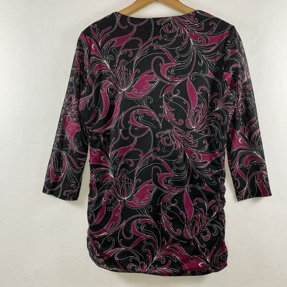 Women Sheer Mesh Faux Wrap Babydoll Top Sz L Paisley Fairy Grunge Whimsigoth Y2K - Picture 6 of 15